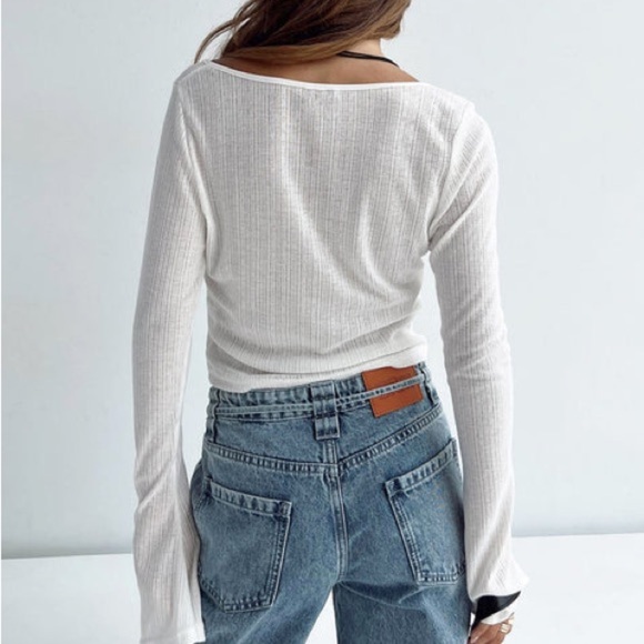 Princess Polly Blue Tie Front Crop Blouse - Barbaro Long Sleeve Top Blue - Picture 7 of 12